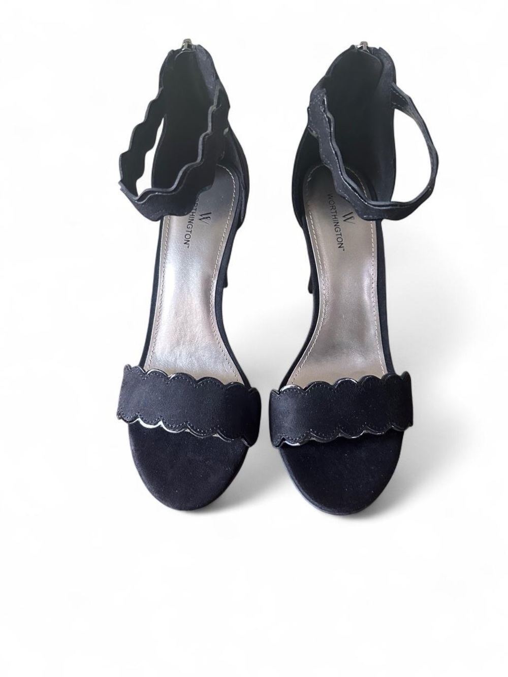 Worthington Black Scalloped Ankle-Strap Heels